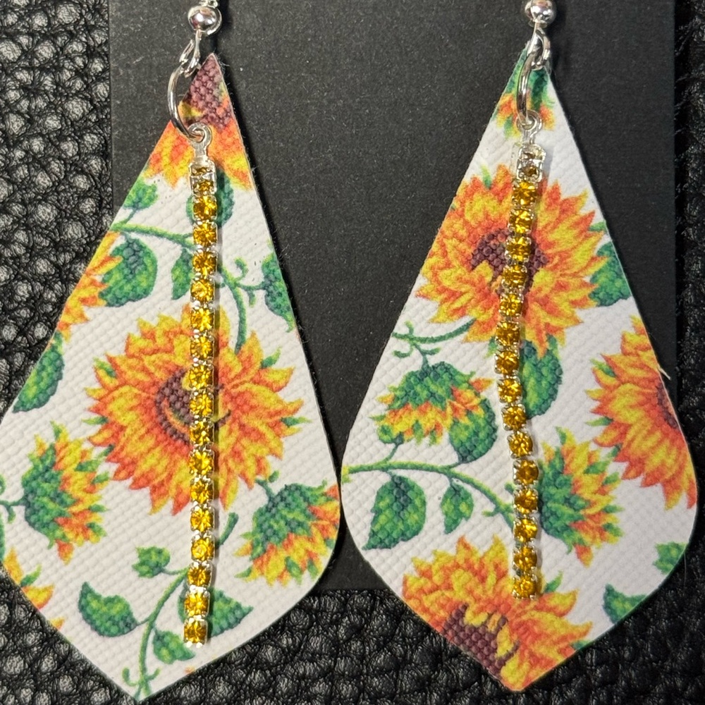 Sunflower printed faux leather earrings